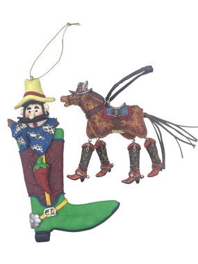 Western Horse & Cowboy Boot Ornaments Western Décor Collectibles Rustic Charm